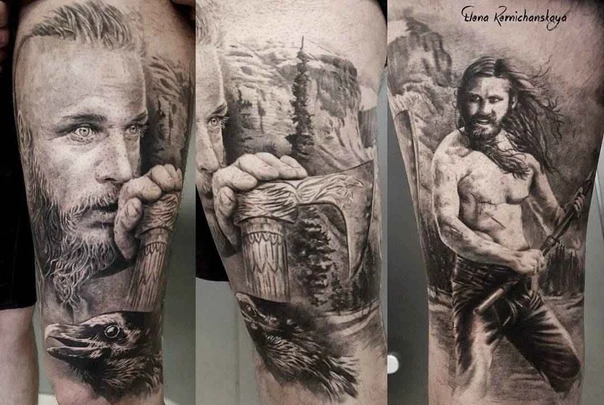 Реализм Portrait, Raven tattoo на Thigh