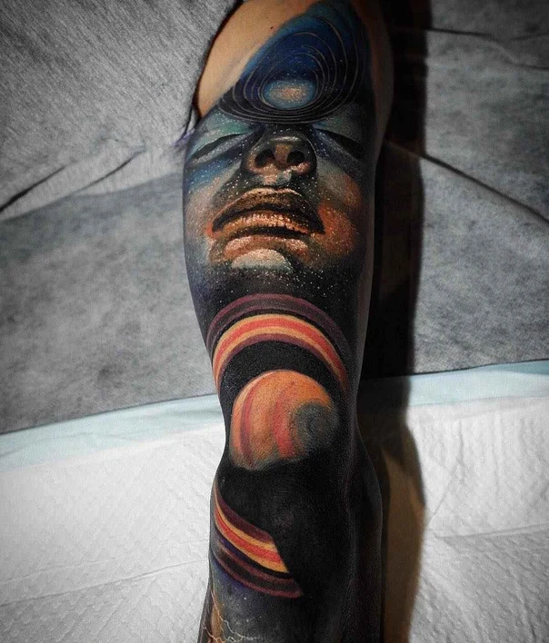 Realism Face, Galaxy tattoo on Full Sleeve