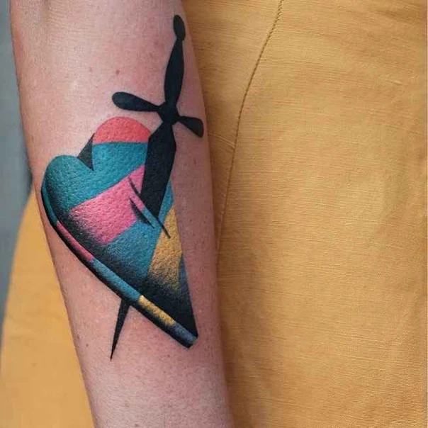 Abstract Heart, Dagger tattoo on Forearm
