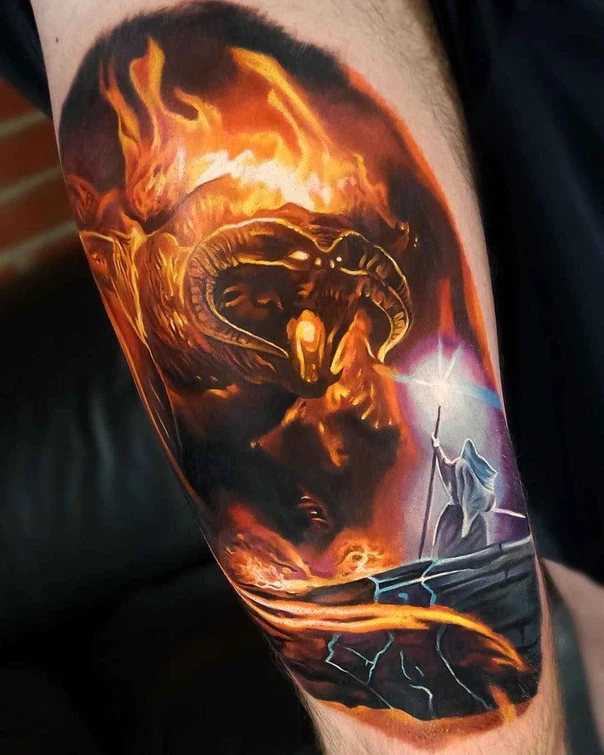 Realism Balrog, Wizard tattoo on Forearm