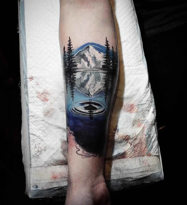 Realism Mountain, Lake tattoo on Forearm