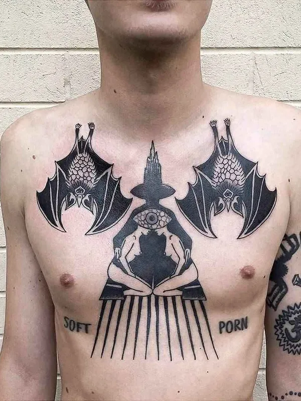 male black blackwork 纹身 在 chest #13498 | 纹身师 Roman Shcherbakov
