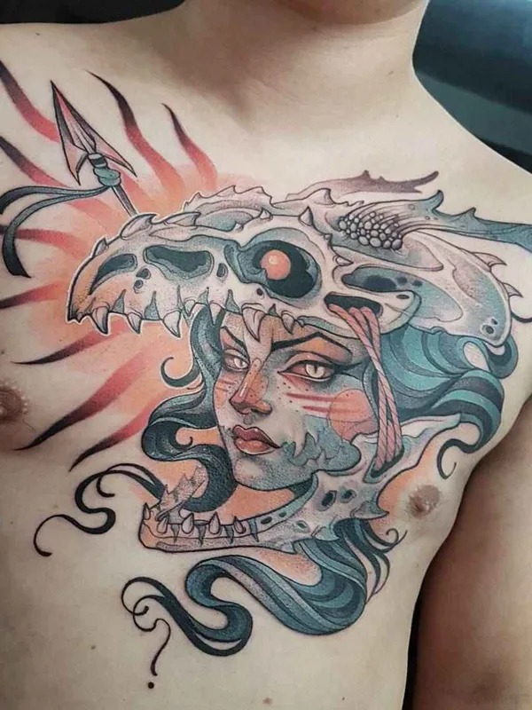 color neo traditional Tatuaggio su chest #14022 | Tatuatore Kati Berinkey