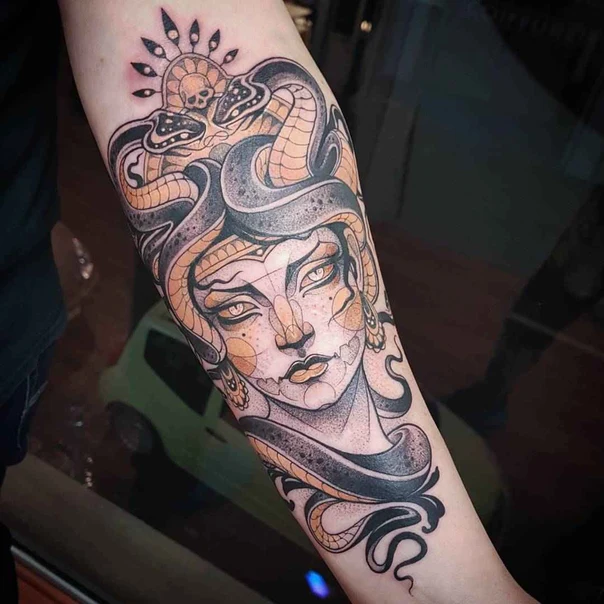 Neo Traditional Medusa, Snake tattoo on Forearm