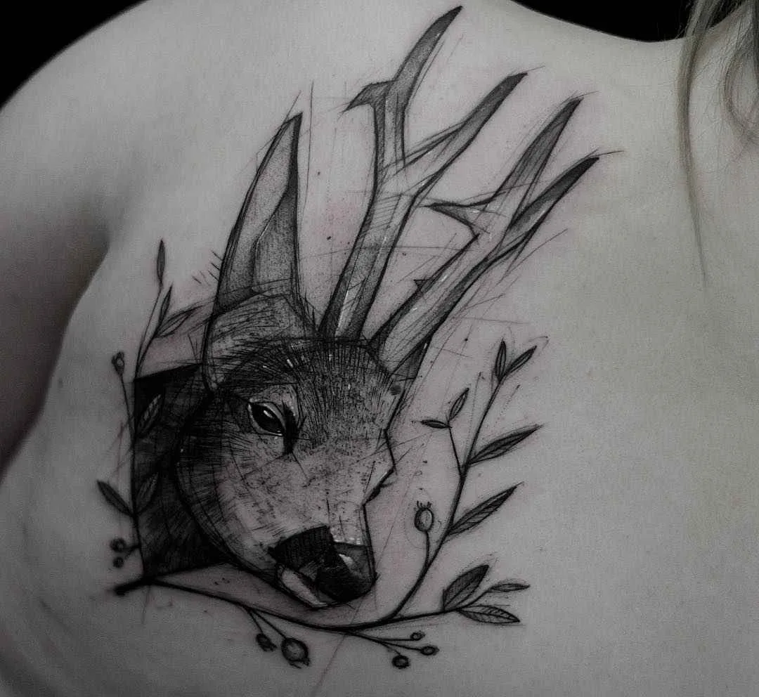 artista de tatuagem Kamil Mokot tatuagem preta de esboço