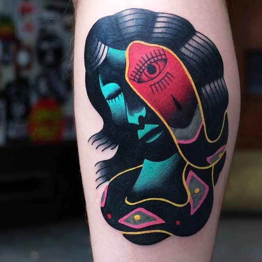 Tattoo artist Aleksy Marcinow authors color surrealistic psychedelic tattoo