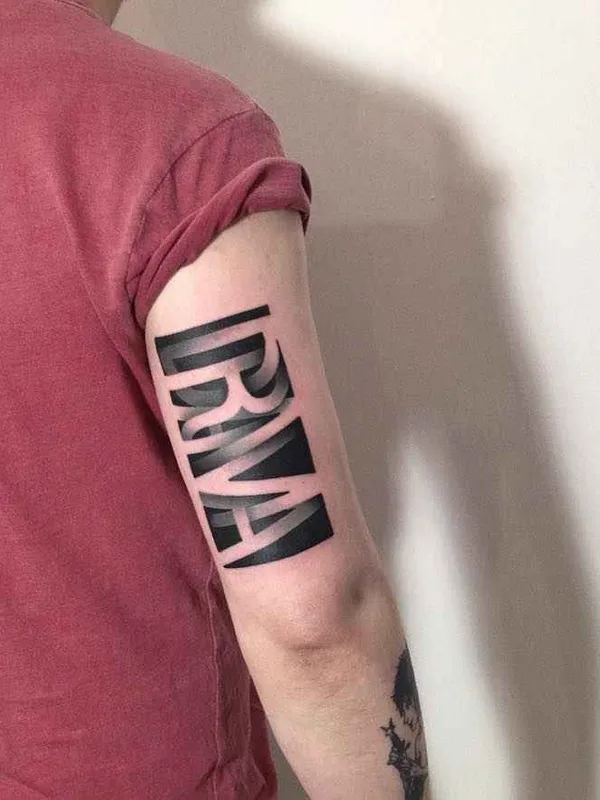 black and grey lettering 纹身 在 forearm #14349 | 纹身师 Денис Марахин