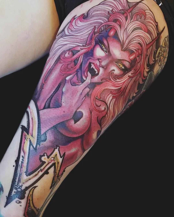 Illustrative Demon, Pin-up tattoo on Full Sleeve