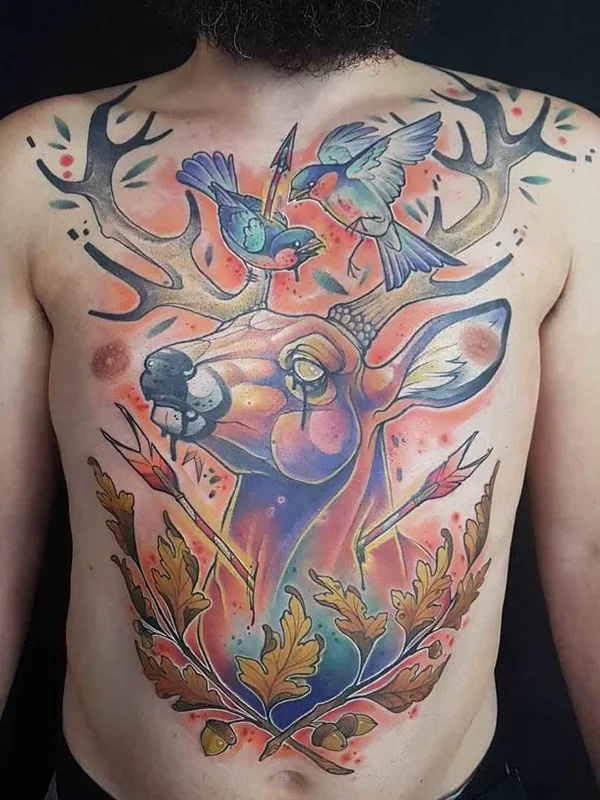 male color illustrative Tatuaggio su chest #14023 | Tatuatore Kati Berinkey