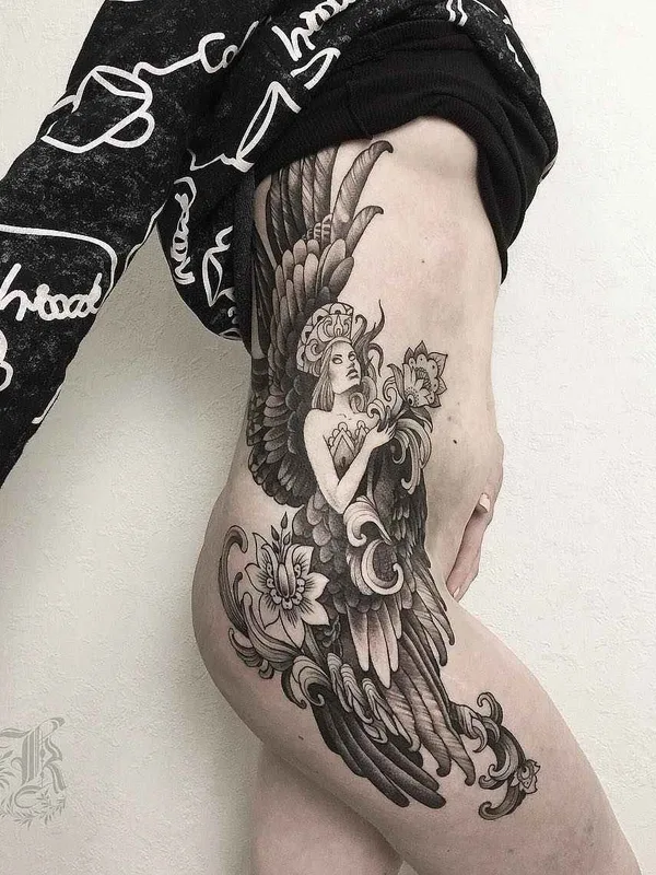 female black and grey black and grey Tatuaggio su side #14357 | Tatuatore Кристина Дармаева