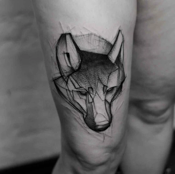 Sketch Wolf tattoo on Thigh