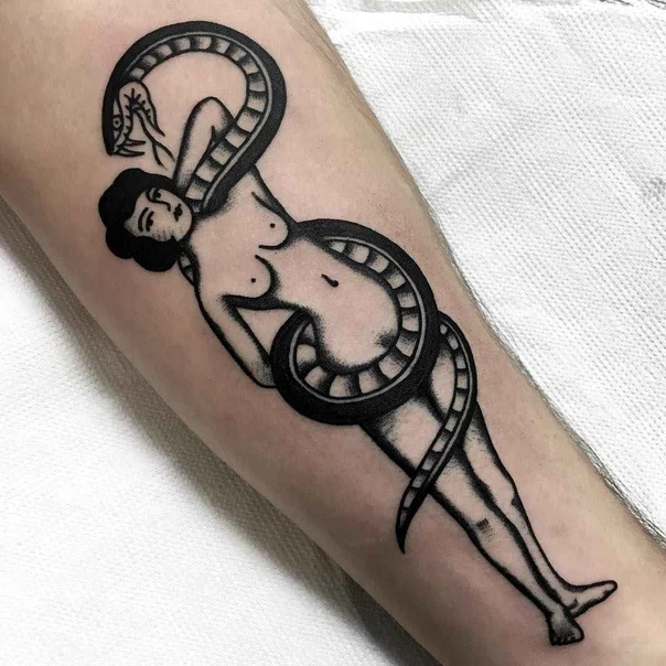 Traditional Snake, Figure tattoo on Forearm