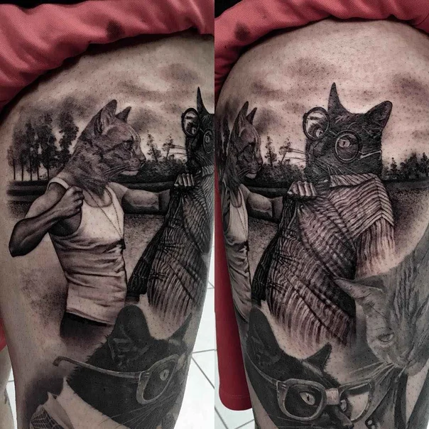 Realism Cat, Portrait tattoo on Thigh