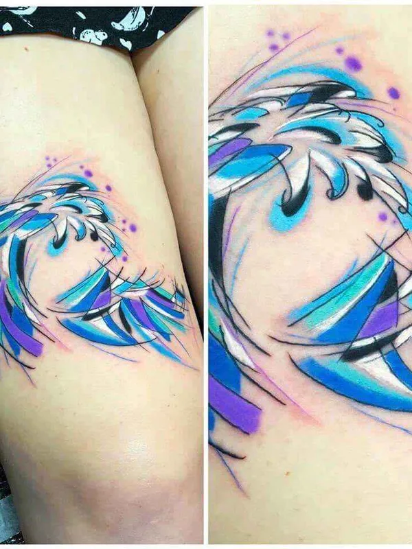 female color abstract 纹身 在 thigh #13517 | 纹身师 Sebastian Barone