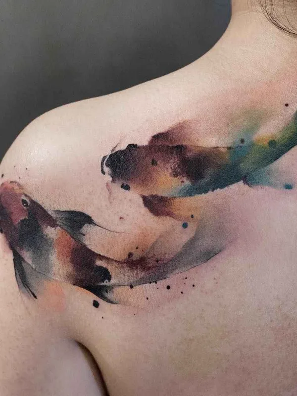 female color watercolor Tatuaggio su back, shoulder #14331 | Tatuatore Chen Jie