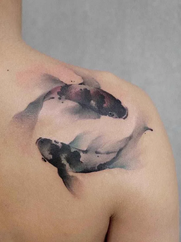 female black watercolor Tatuaggio su back, shoulder #14332 | Tatuatore Chen Jie