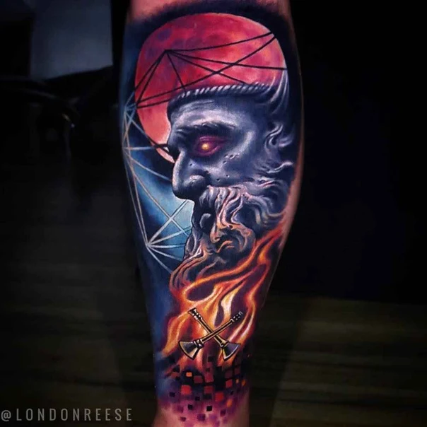 Realism Demon, Fire tattoo on Forearm