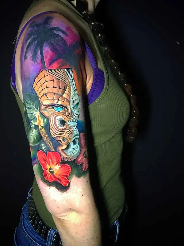 female color illustrative tattoo on full sleeve #14314 | Tattoo Artist FABZ (Fabian De Gaillande)