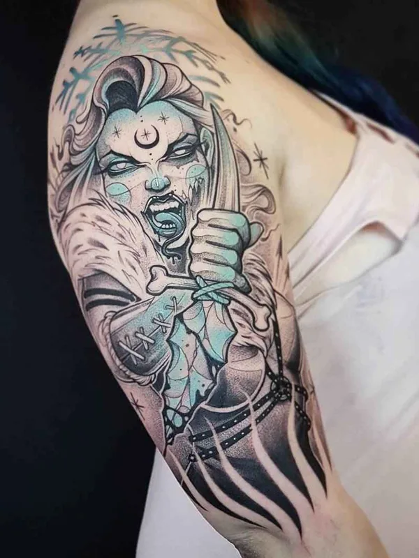 female color illustrative Tatuaggio su full sleeve #14027 | Tatuatore Kati Berinkey