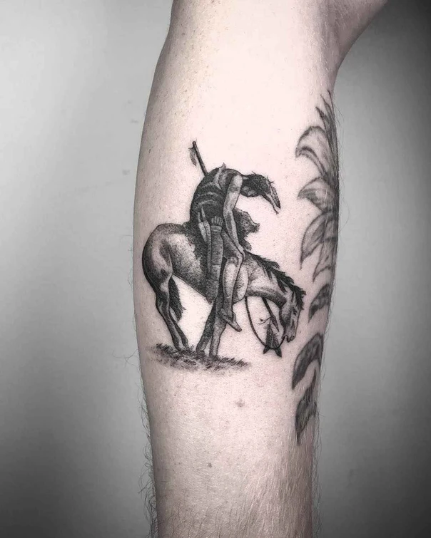 Blackwork Horse, Rider tattoo on Forearm