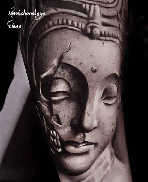 Реализм Buddha, Skull tattoo на Предплечье