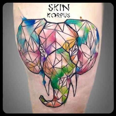 Geometric Elephant tattoo on Thigh