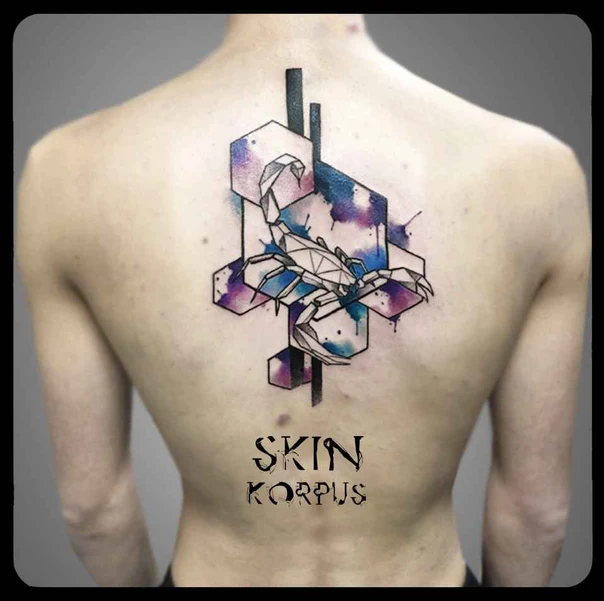 Geometric Scorpion, Geometric tattoo on Upper Back