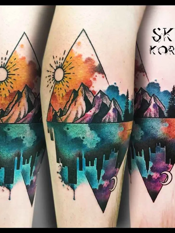 color watercolor tattoo auf calf #13807 | Tätowierer Skin Korpus