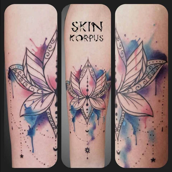 Watercolor Lotus, Mandala tattoo on Forearm