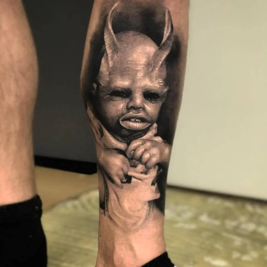 Tattoo artist Neon Judas, black&grey horror portrait realistic tattoo | Germany  