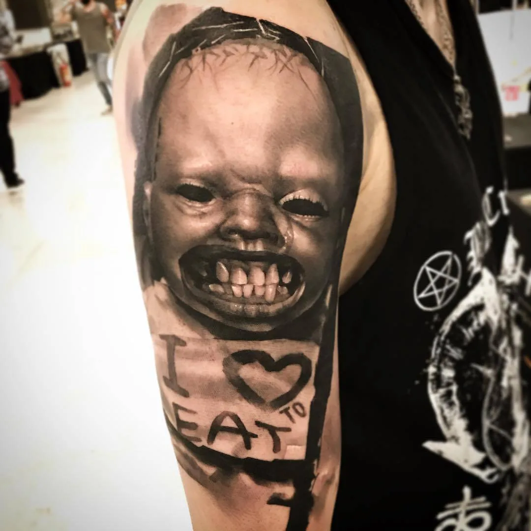Tattoo artist Neon Judas, black&grey horror portrait realistic tattoo | Germany  