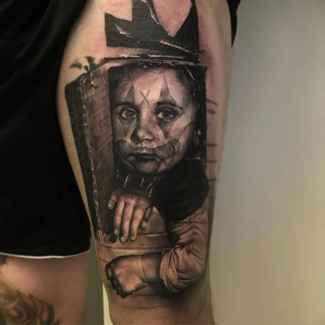 Tattoo artist Neon Judas, black&grey horror portrait realistic tattoo | Germany  
