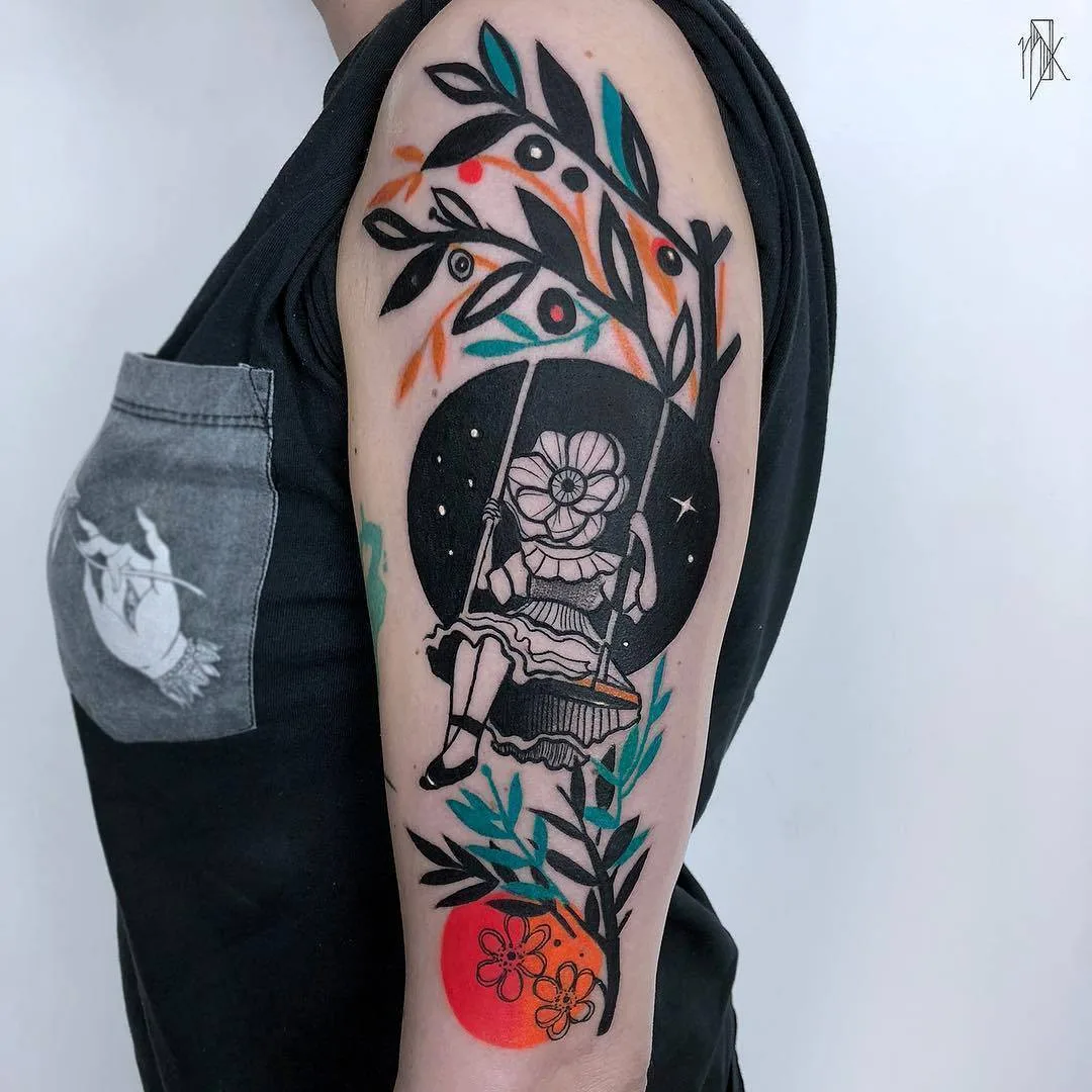 Artista di tatuaggi Marta Kudu, stile autore disegno a colori di tatuaggi, astrazione | Varsovia, Polonia 