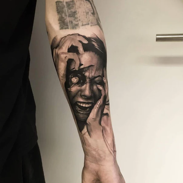 Realism Portrait, Hands tattoo on Forearm