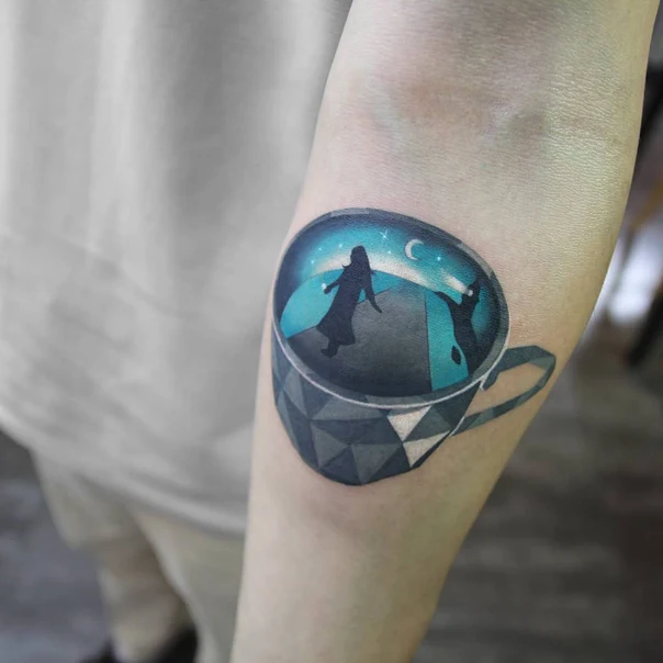 Illustrative Cup, Silhouette tattoo on Forearm