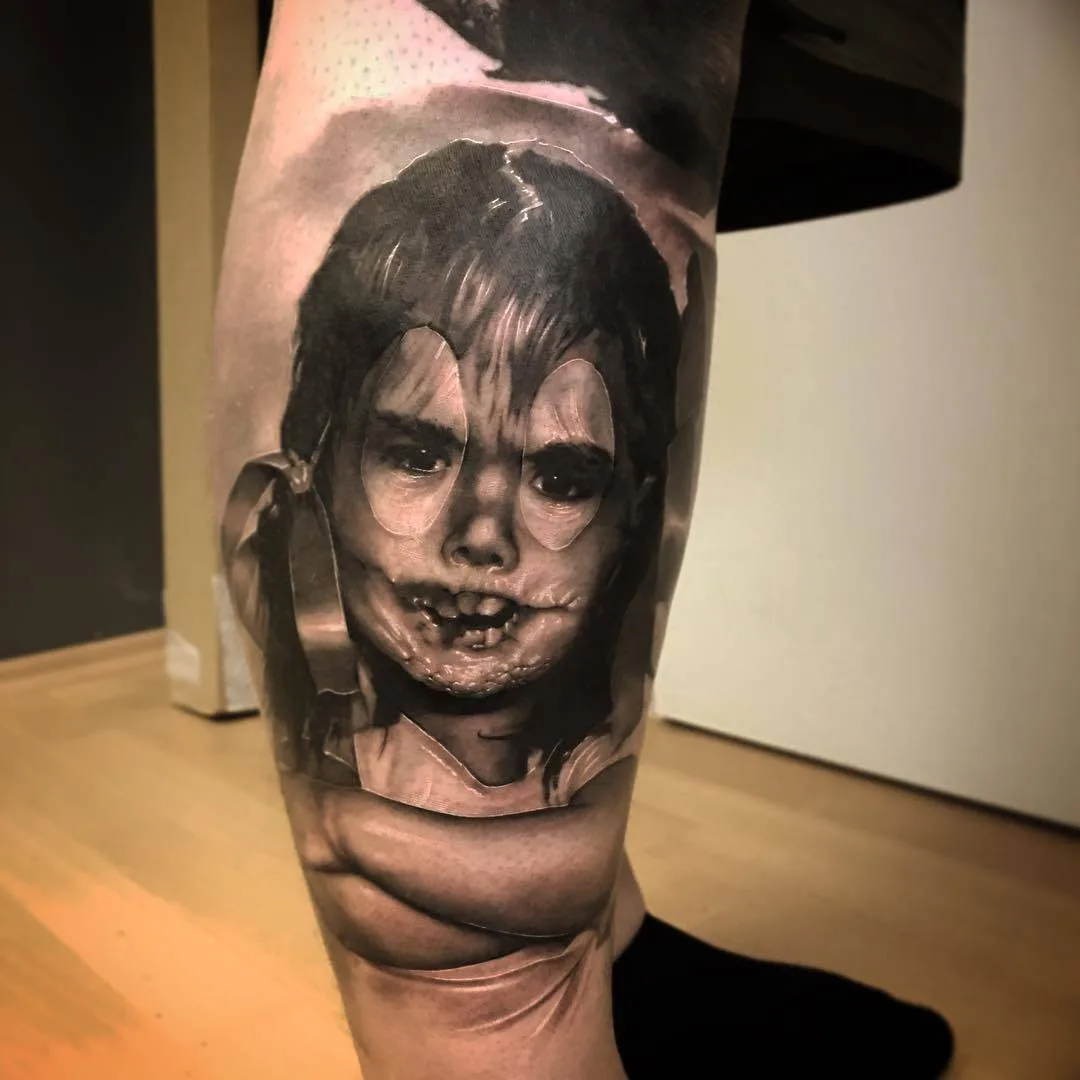 Tattoo artist Neon Judas, black&grey horror portrait realistic tattoo | Germany  