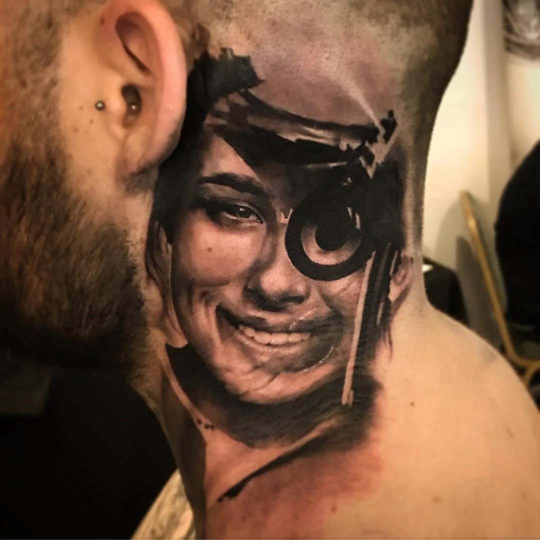 Tattoo artist Neon Judas, black&grey horror portrait realistic tattoo | Germany  