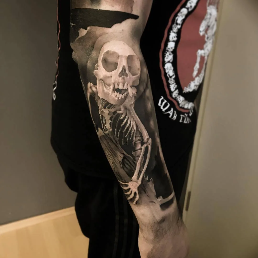 Tattoo artist Neon Judas, black&grey horror portrait realistic tattoo | Germany  