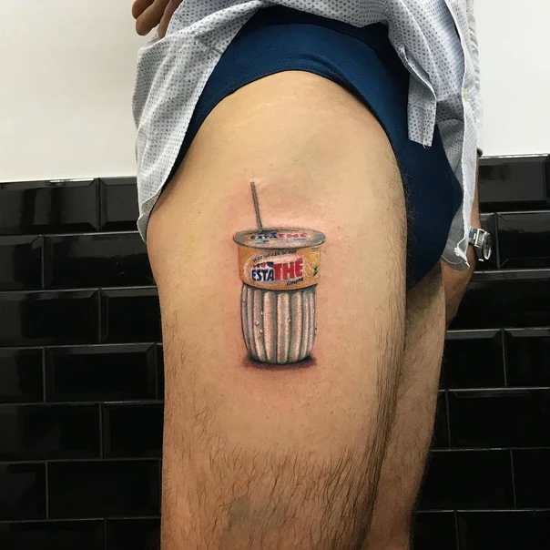Realism Food, Beverage tattoo on Thigh