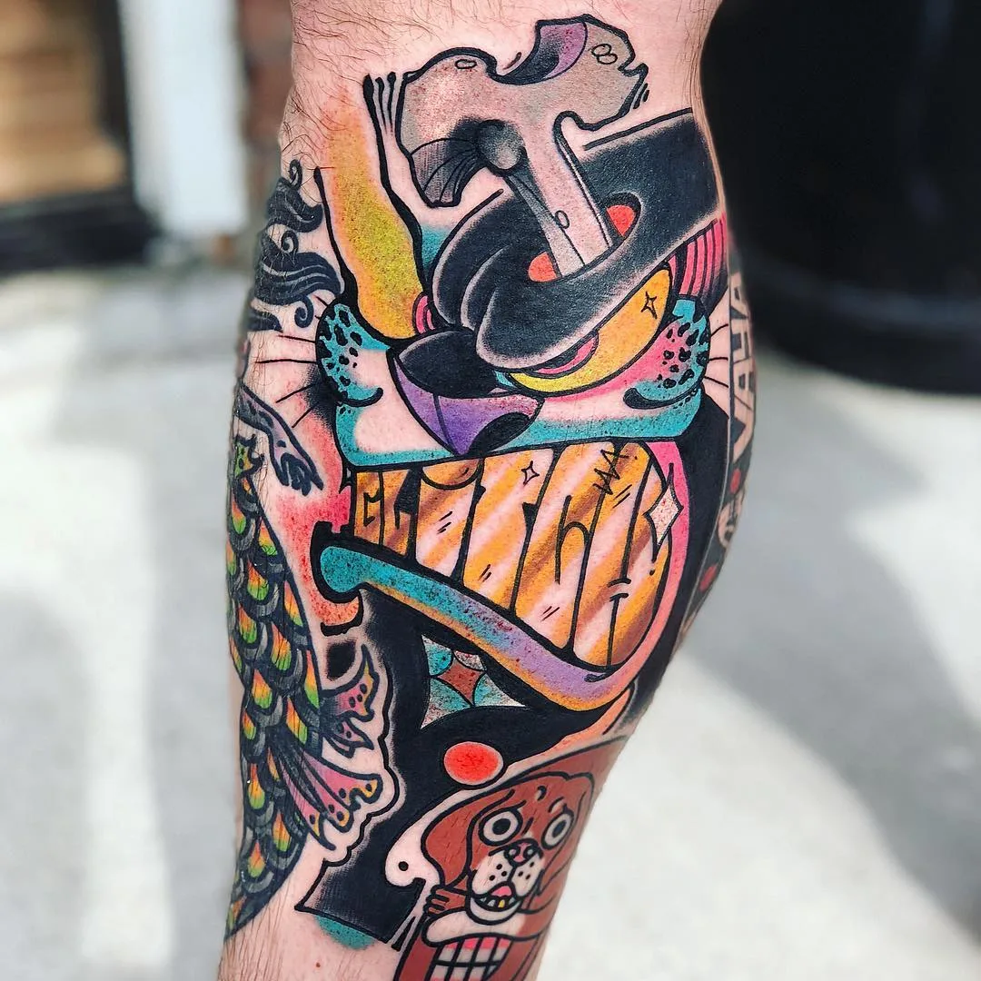 Tatuagem de artista de grafite Davee Blows, design de grafite colorido nova escola tatuagem