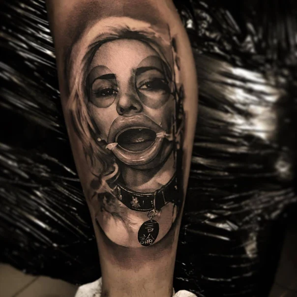 Realism Portrait, Face tattoo on Calf
