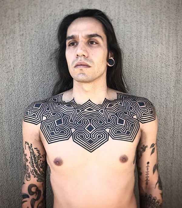 male black geometric Tatuagem em chest #26288 | Tatuador Сharly Saconi