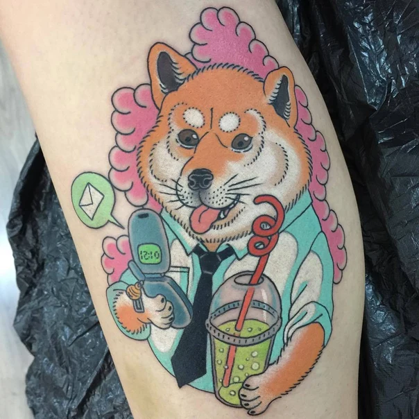 New School Dog, Shiba inu tattoo on Thigh