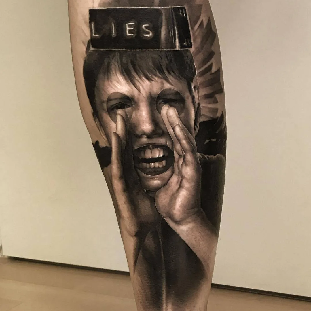 Tattoo artist Neon Judas, black&grey horror portrait realistic tattoo | Germany  