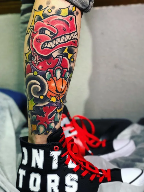 color new school Tatuagem em calf #26266 | Tatuador Davee Blows