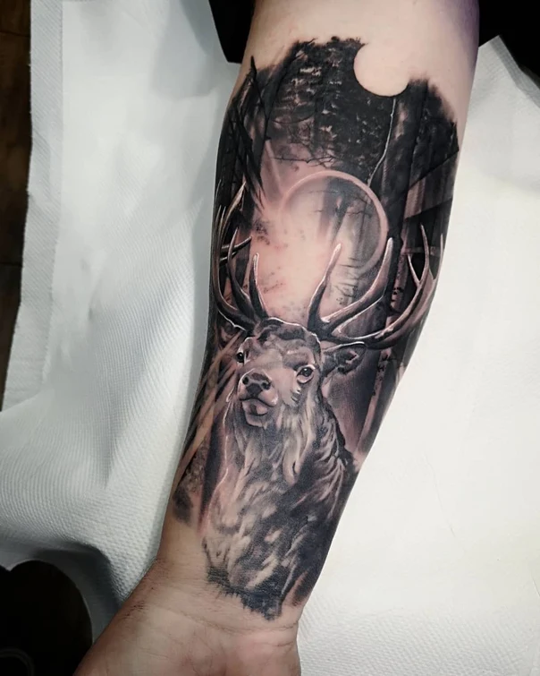 Realism Deer, Forest tattoo on Forearm