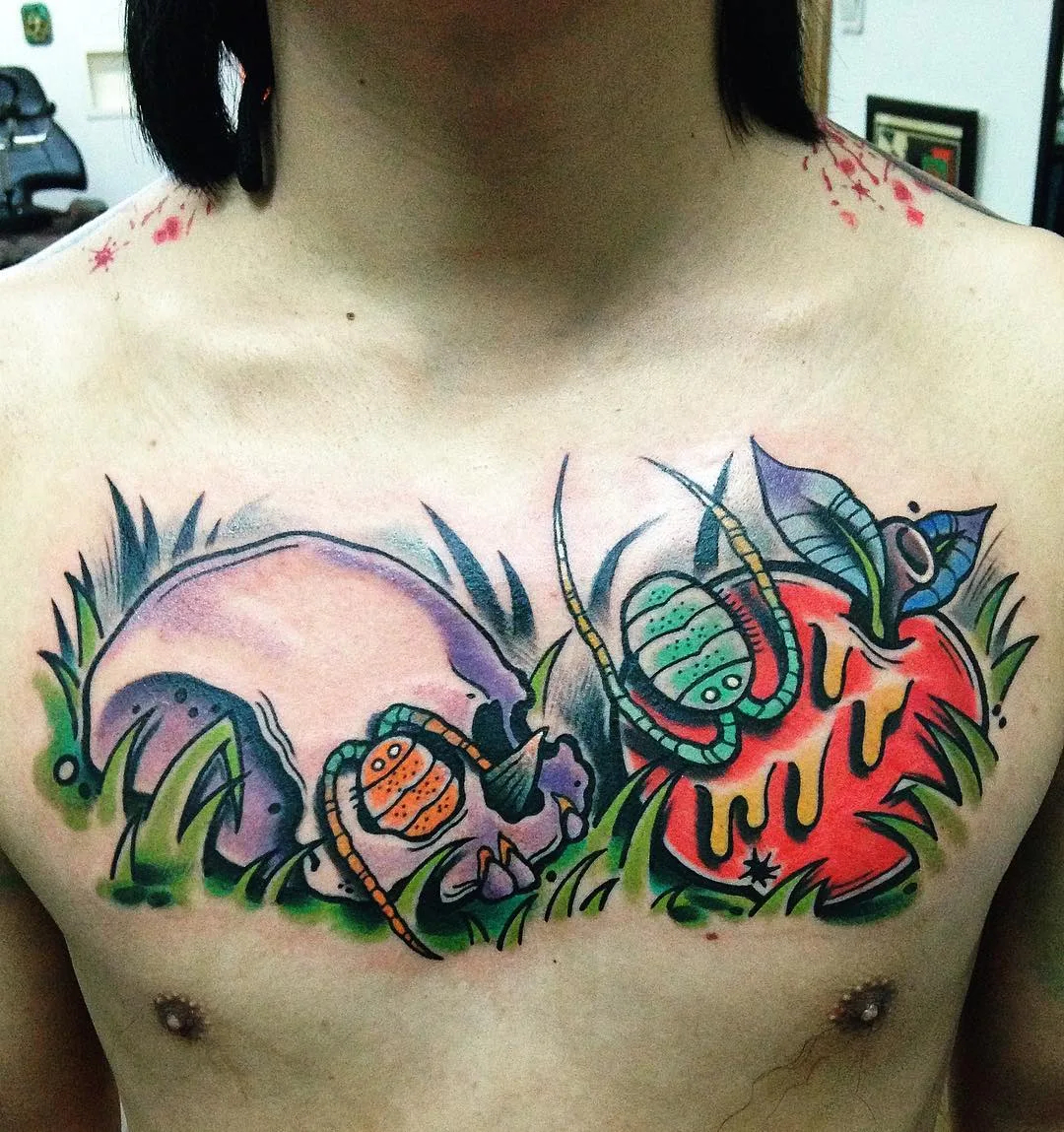 Tatuagem de artista de grafite Davee Blows, design de grafite colorido nova escola tatuagem