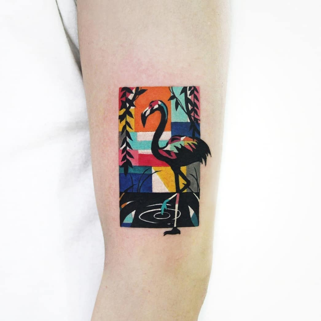 Premium Vector | Geometric flamingo bird line triangles vector tattoo