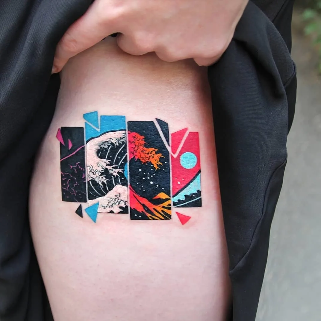 Tatuador Polyc SJ / 상진, estilo de tatuagem polygon de autores, color. Tatuagem gráfica, abstração, surrealista, cartoon | Coreia 