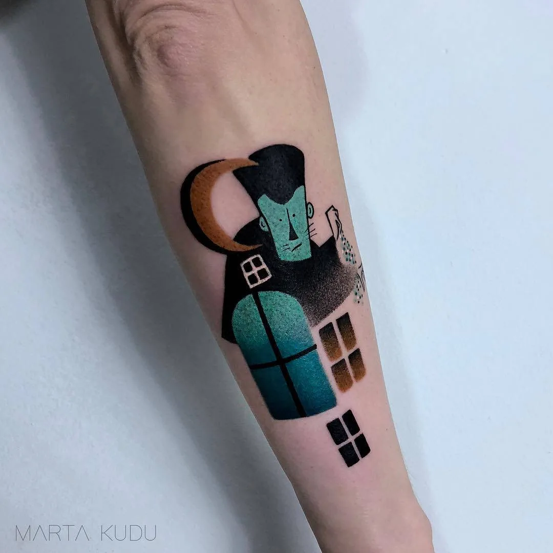 Artista di tatuaggi Marta Kudu, stile autore disegno a colori di tatuaggi, astratto | Varsovia, Polonia 